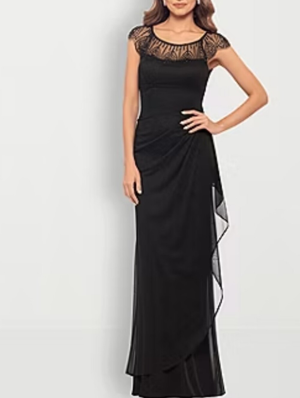 Dj-Jaz Women's Beaded Short Sleeve Evening Gown